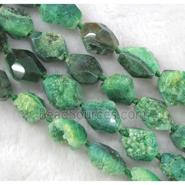 green druzy agate beads, freeform