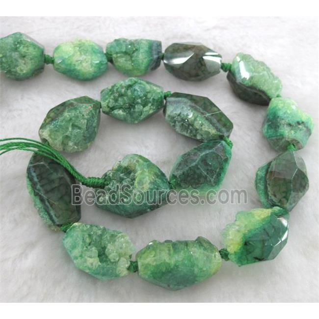 green druzy agate beads, freeform