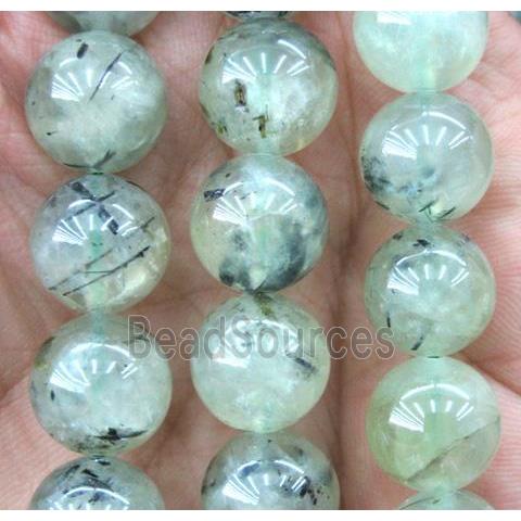 prehnite beads, round, green