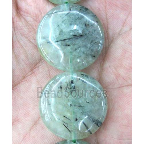 prehnite bead, flat-round, green