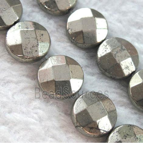 natural pyrite beads, faceted flat-round