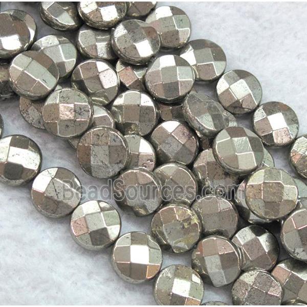 natural pyrite beads, faceted flat-round