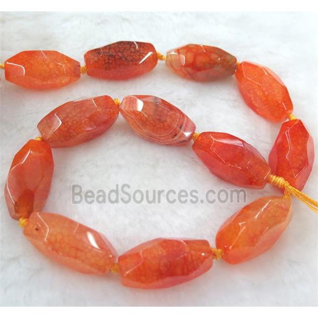 dragon veins agate bead, faceted barrel, orange