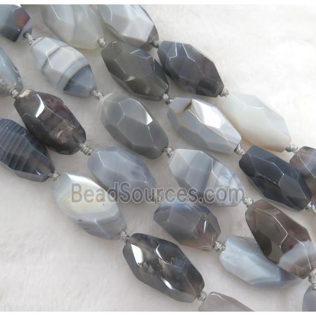 natural grey agate beads, faceted barrel