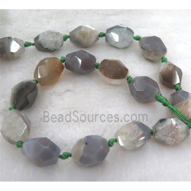 gray druzy agate beads, faceted freeform