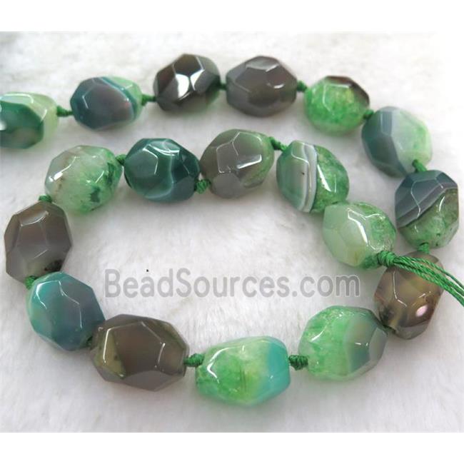 green druzy agate beads, faceted freeform