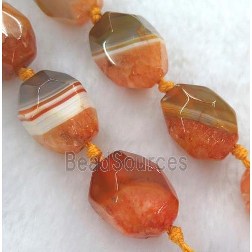 orange druzy agate beads, faceted freeform