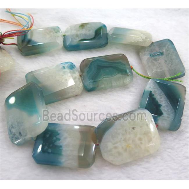 druzy agate bead, faceted rectangle, peacock blue