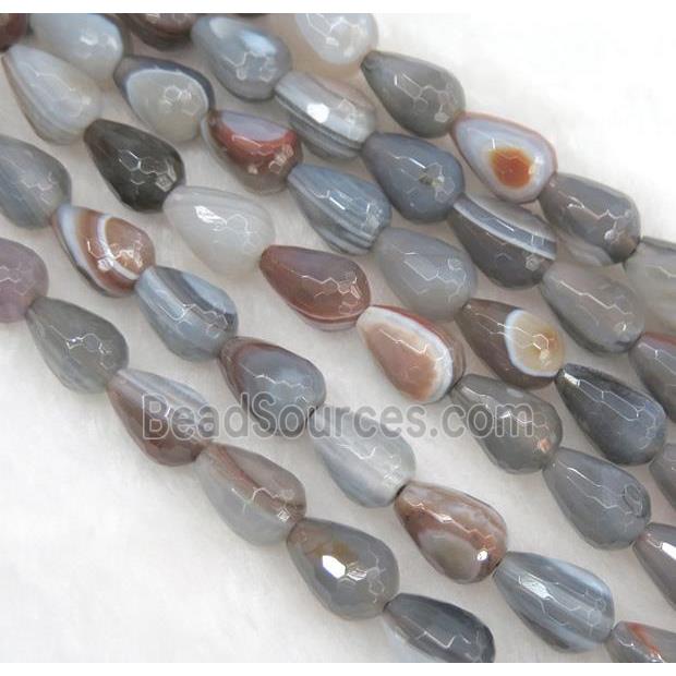 natural botswana agate beads, faceted teardrop