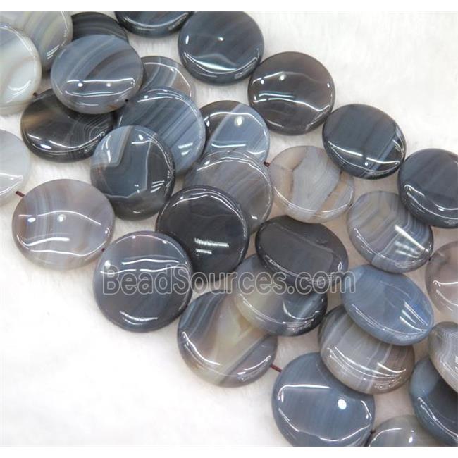 natural botswana agate beads, flat round, grey