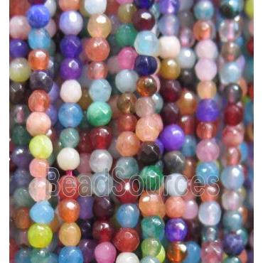 tiny jade beads, faceted round, dye, mixed color