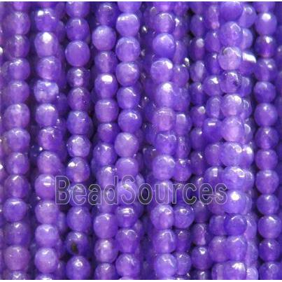 tiny jade bead, faceted round, dye purple