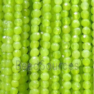 tiny jade bead, faceted round, dye olive