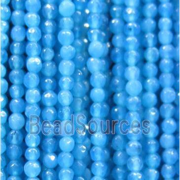 tiny jade bead, faceted round, dye skyblue