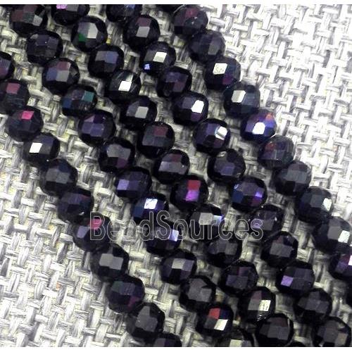 black tourmaline beads, faceted rondelle