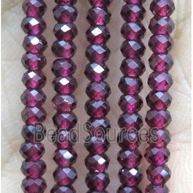 tiny Garnet Beads, faceted rondelle, deepRed