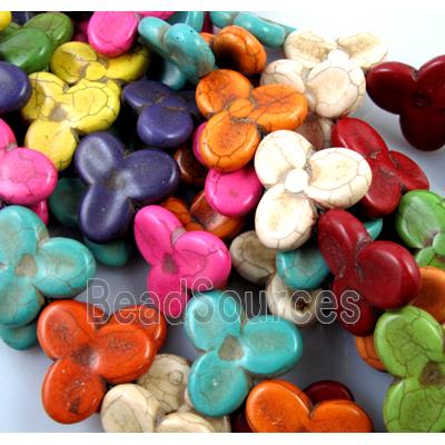 synthetic Turquoise Beads, three-leaf clover, mix color