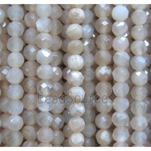 tiny moonstone beads, faceted round, light orange