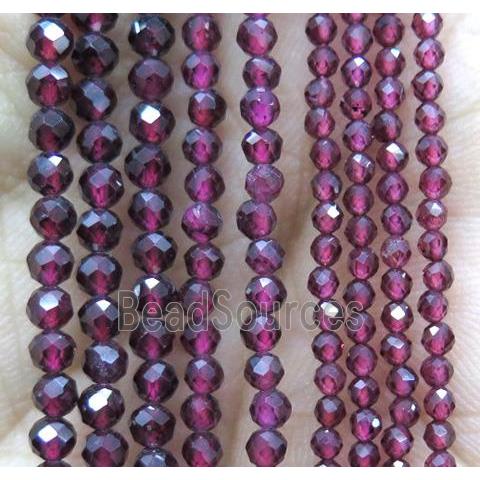 tiny Garnet Beads, faceted round, darkRed