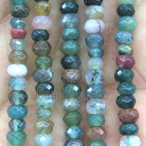 Indian Agate beads, faceted rondelle, green