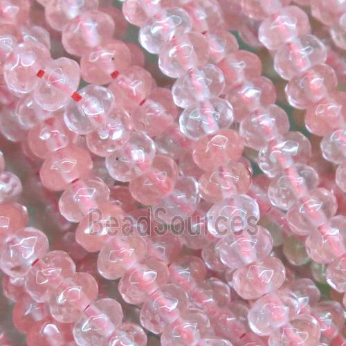 tiny cherry quartz bead, faceted rondelle