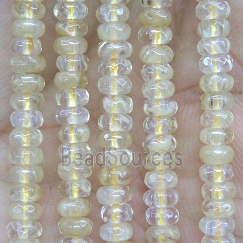 tiny golden Rutilated quartz beads, faceted rondelle, synthetic