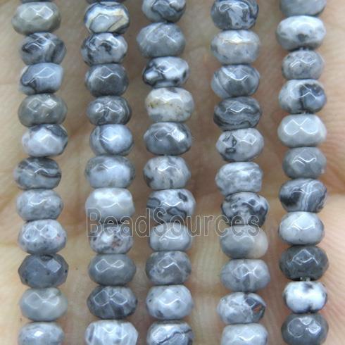 tiny gray Picture Jasper Beads, faceted rondelle