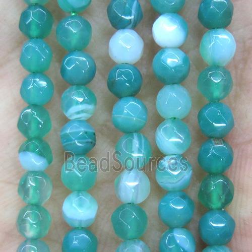 tiny green striped Agate bead, faceted round