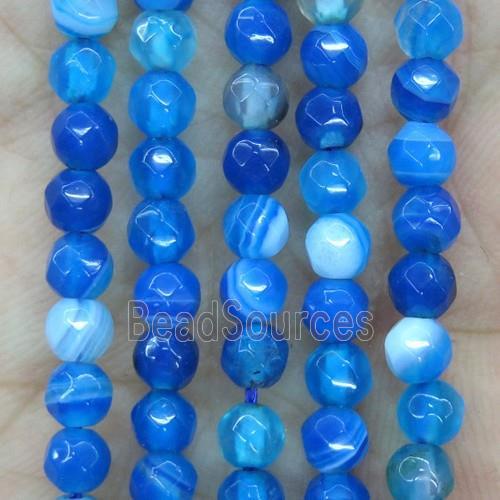 tiny blue stripe Agate beads, faceted round