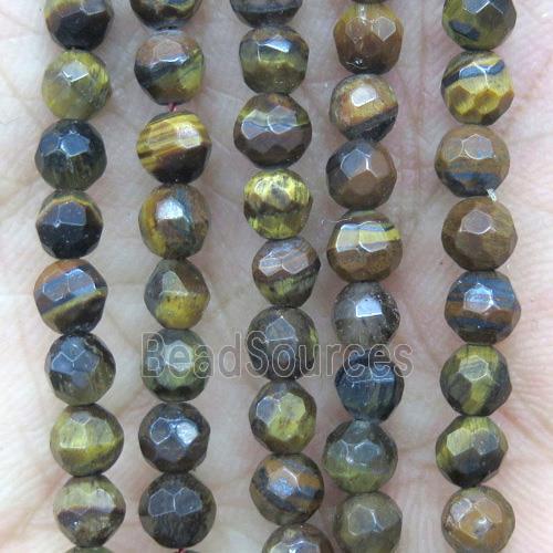 tiny natural tiger eye stone beads, yellow, faceted round, Grade AB