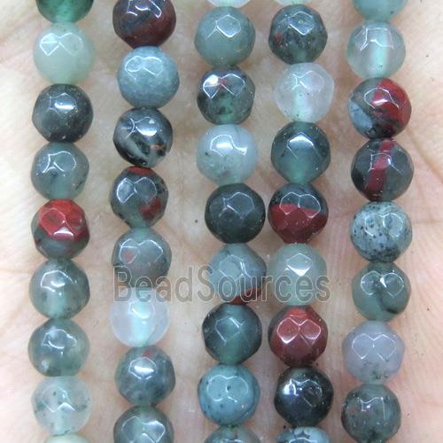 tiny African bloodstone beads, green, faceted round