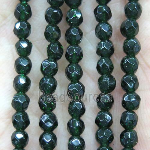 tiny green sandstone beads, faceted round