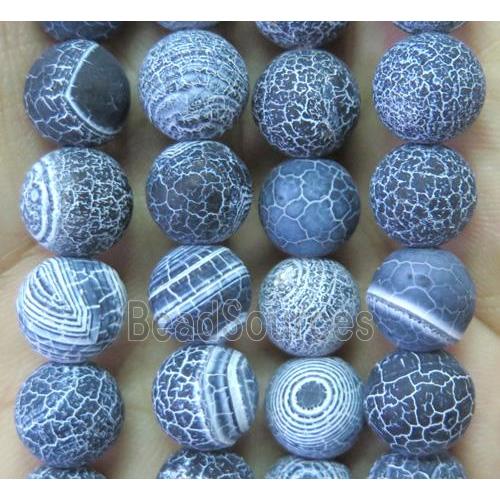 black frosted Crackle Agate Stone beads, round