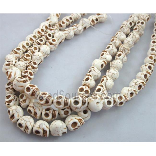 white synthetic Turquoise skull charm beads