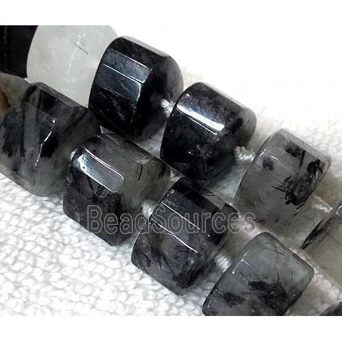 black and white quartz bead, faceted