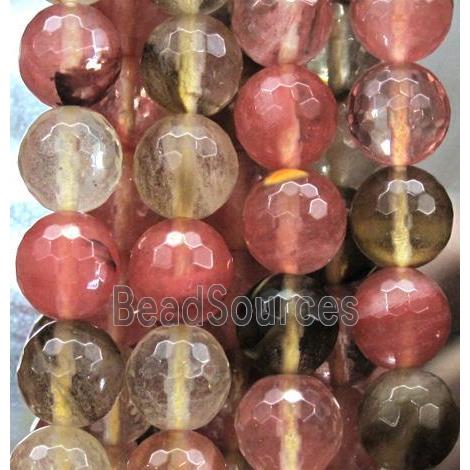 watermelon quartz beads, synthetic, faceted round, pink