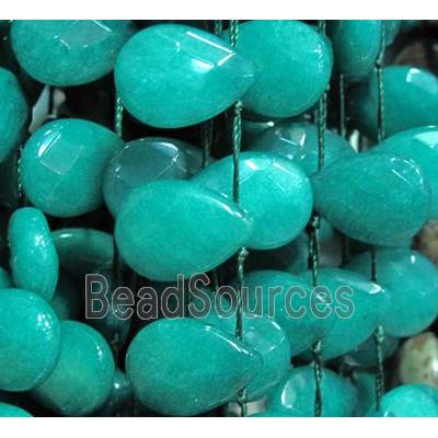 Green jade bead, faceted teardrop