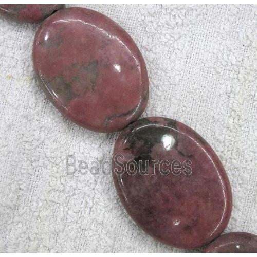 rhodonite bead, flat-oval