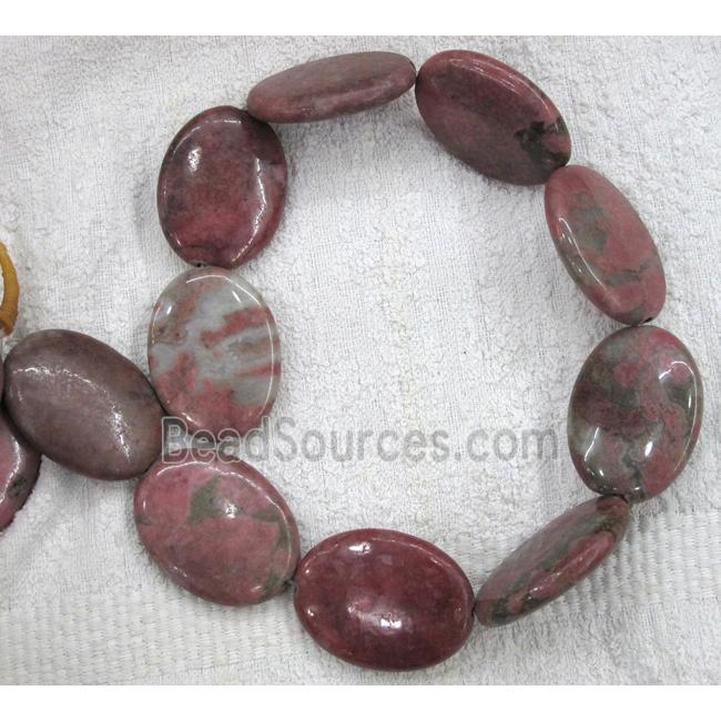 rhodonite bead, flat-oval