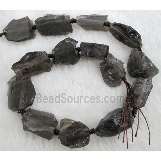 smoky quartz bead, freeform nugget, rough