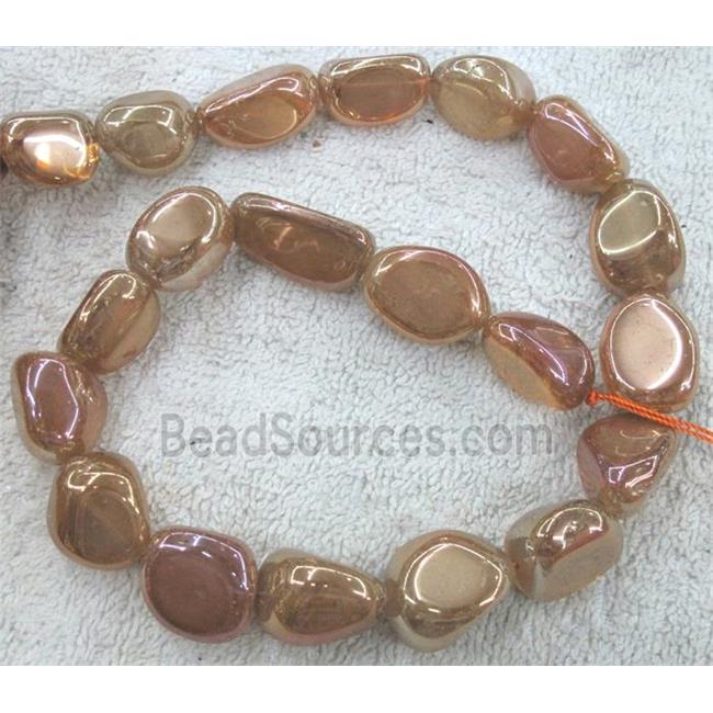 clear quartz beads, freeform, pink electroplated