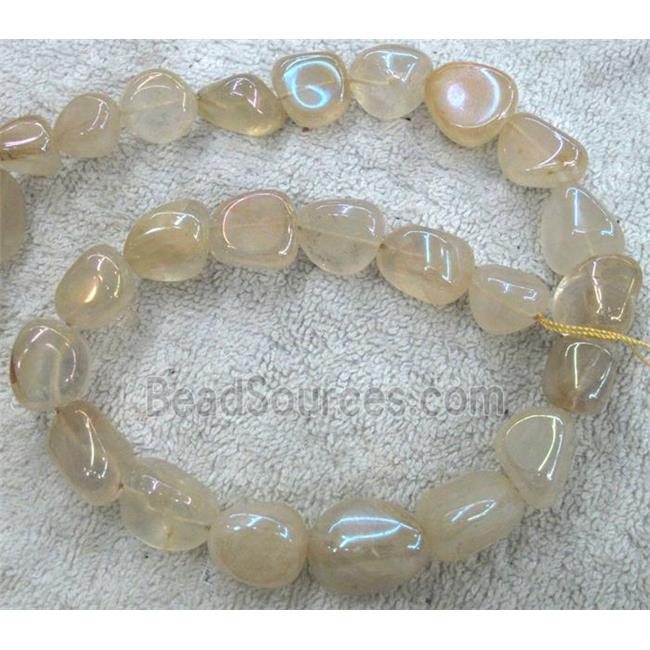 clear quartz bead, freeform, AB color electroplated