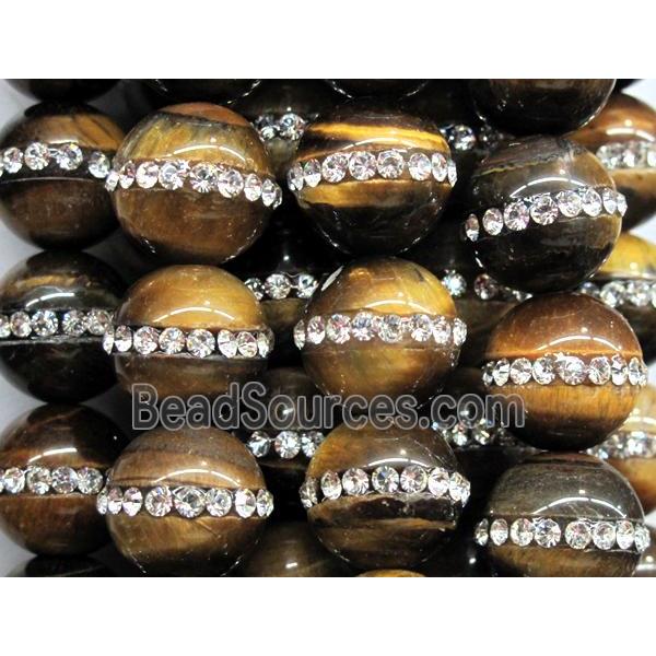 tiger eye bead paved rhinestone, round