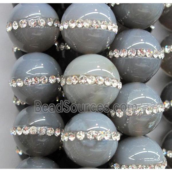 jade bead paved rhinestone, round