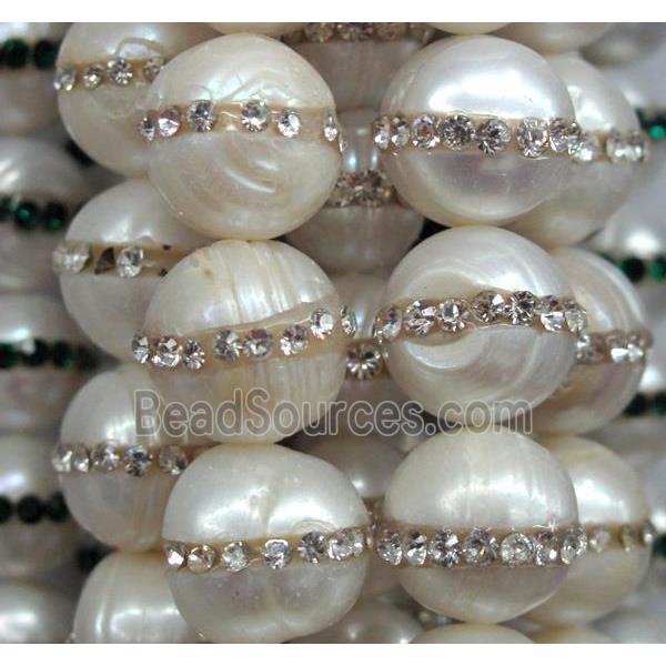 shell pearl bead paved rhinestone, round