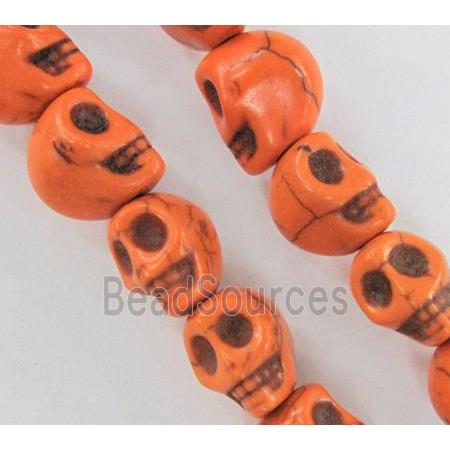 Turquoise skull beads, stability, dyed, orange