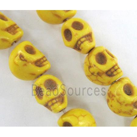 Turquoise skull beads, stability, dyed, yellow