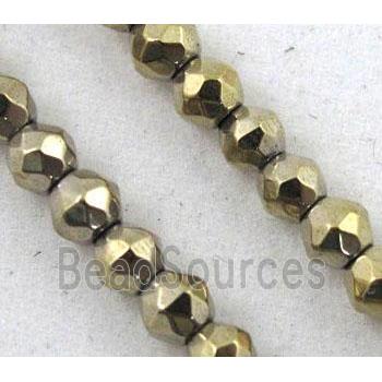 hematite beads, tiny, lt.gold plated, faceted round