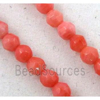 coral beads, pink, tiny, faceted round