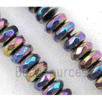 hematite beads, faceted rondelle, rainbow electroplated